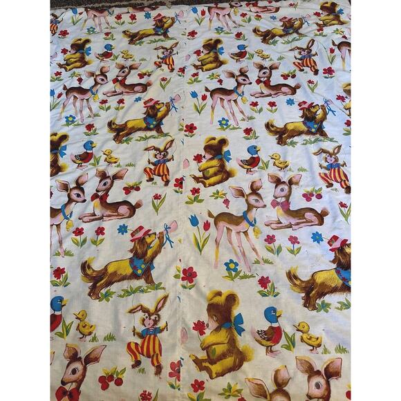 1940-1980 Screen Print QUILT CRIB Hand Made Toddler BLANKET /THROW DEER BEAR DOG - Picture 2 of 9